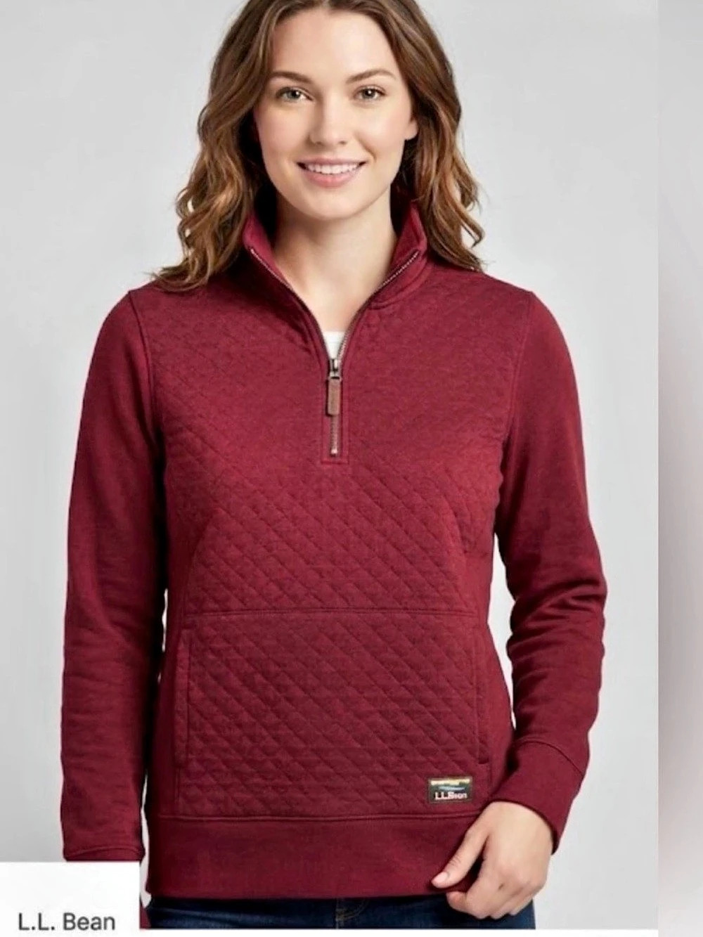 L.L.Bean Quilted Quarter Zip Pullover Sweatshirt Womens Small Cranberry